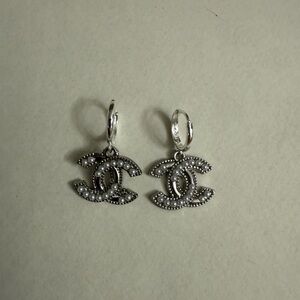 Brand new upcycled Chanel Silver Earrings with Pearl Accents
